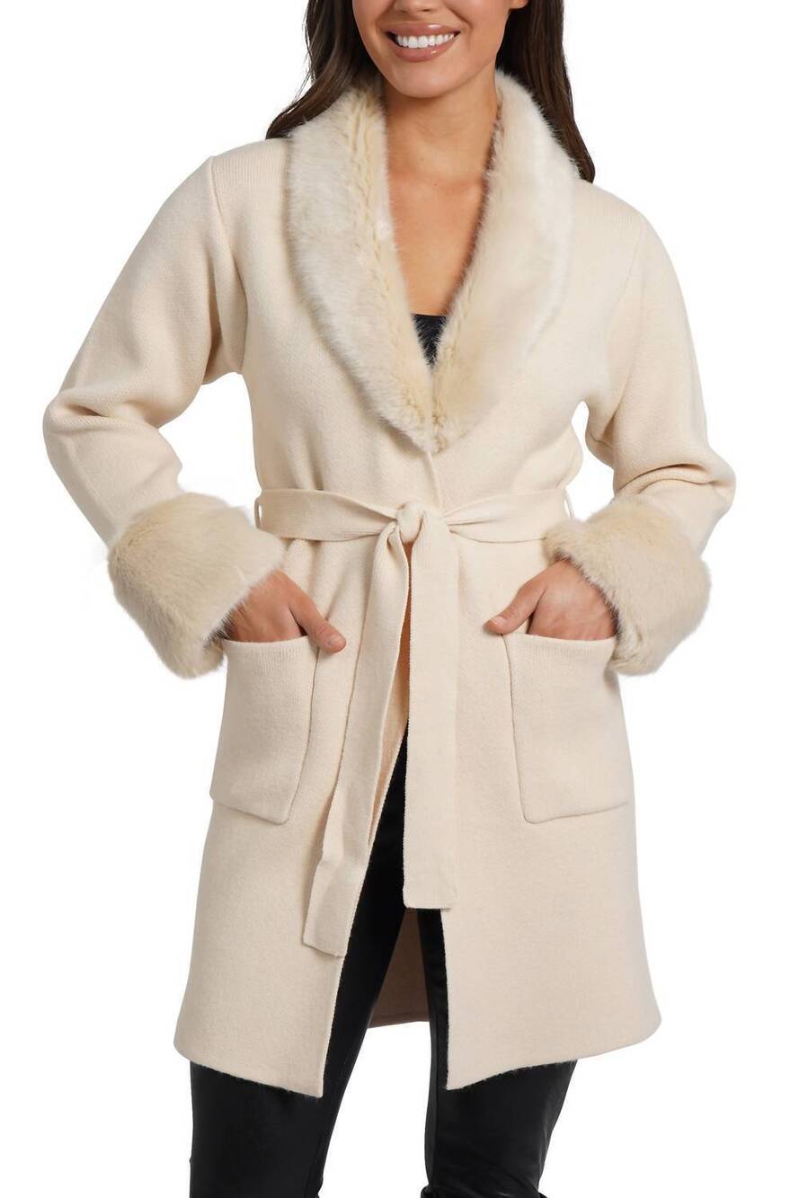NEW LOVE TOKEN shannon cardigan with faux fur collar in cream